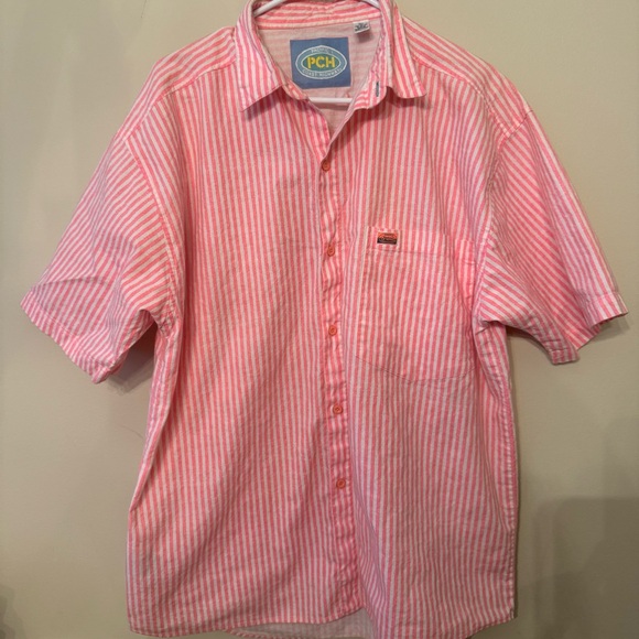 Vintage 90s Pacific Coast Highway PCH White Pink Striped Button Shirt Large - Picture 2 of 10